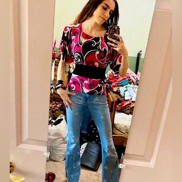 Rampage Pink Funky Boho Belted Caftan Top - Picture 7 of 10